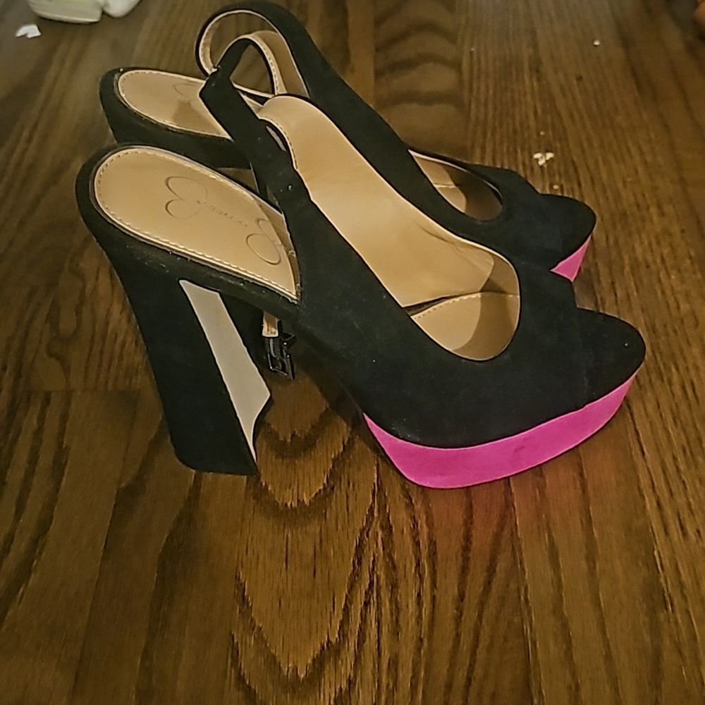 Brandnew Seude Chunky Jessica Simpson Heels Hot pink/Blk